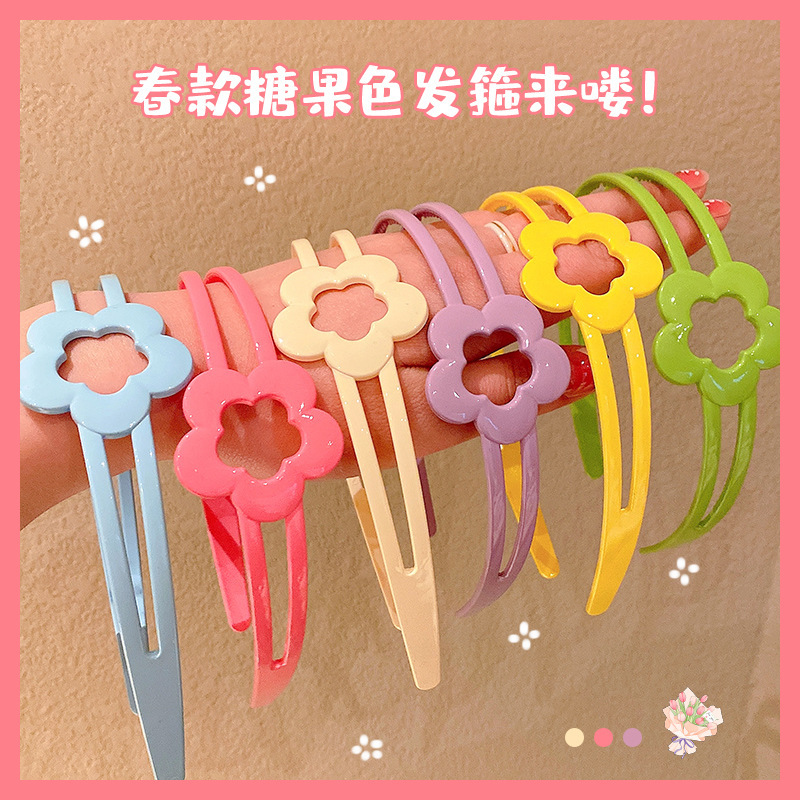 2023 nuevos niños diadema lindo simple color caramelo hueco flor niña horquilla diadema antideslizante no apretado