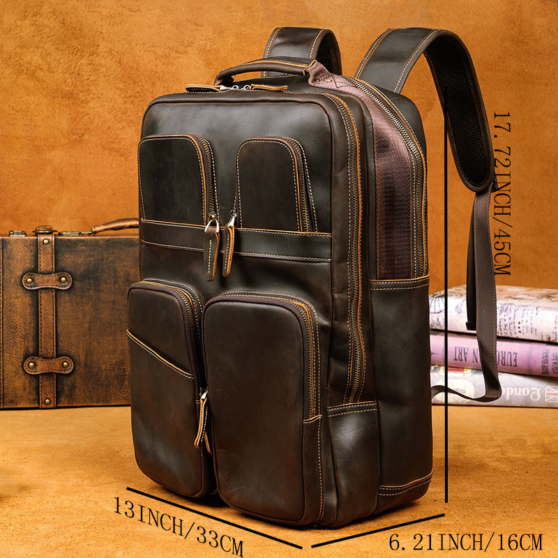 Vintage Genuine Crazy Horse Leather Men's Backpack Travel Bag_voghion.com