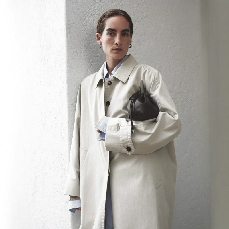 Ed Original Fabric Simple Commuter Windbreaker Women's 2025 Autumn and Winter New Gray Tone Silhouette Heavy Industry High-End Windbreaker Jacket