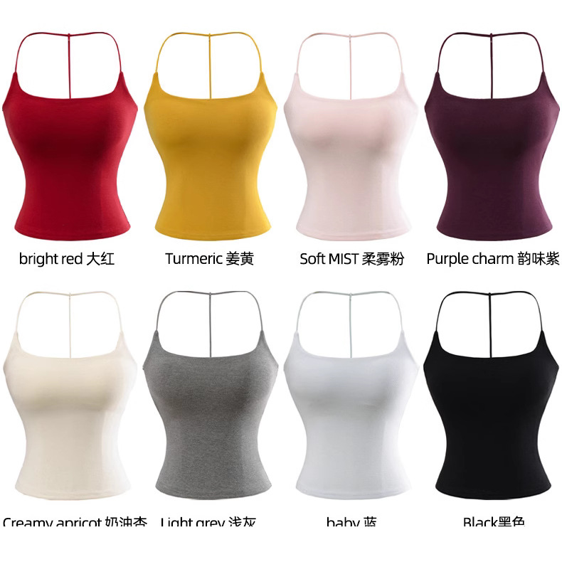 Versatile Slim Fit Thin Strap Halter Neck Backless Camisole for Women Summer Solid Color Hot Girl Base Tight Short Top