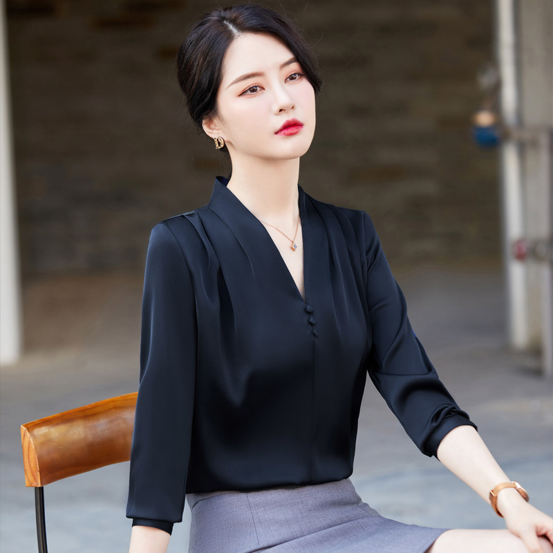 Cross-border Spring New Shirt Commuter Pullover Lace Long Sleeve Temperament Commuter Brown Retro Solid Color Stitching Shirt