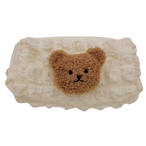 Korean style ins style cute plush bear head puff grid children's pencil bag bag kindergarten baby stationery storage bag