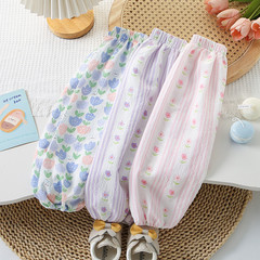 女寶寶春夏季薄款燈籠褲2024新款可愛卡通印花小花空調防蚊束腳褲