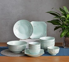 玉珑金边中式碗碟套装青瓷碗家用2022新款餐具套装碗盘家用中式