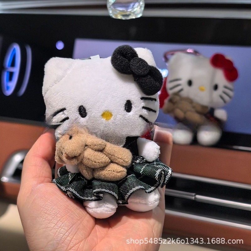 黑色草帽kitty帽宝宝挂件爱心扣公仔玩偶可爱赫本风挂饰钥匙扣|undefined