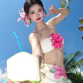 跨境纯欲感抹胸比基尼女夏季性感辣妹三亚海边度假泳衣水色调9187
