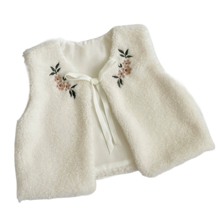 INS estilo coreano invierno Bebé niñas bereber polar cálido bordado dulce chaleco todo a juego con forro polar