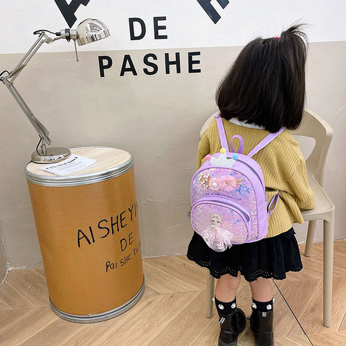 Kindergarten children's backpack mini pu princess sequined shoulder backpack children's accessories bag cartoon school bag wholesale