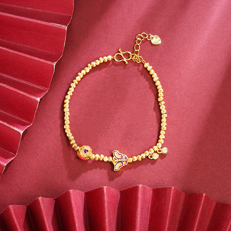 Nuevo estilo chino de oro de arena vietnamita de moda nacional mariposa silla pulsera de bola de seda nicho de diseño de joyería al por mayor