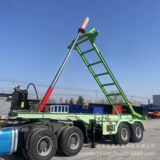 工厂定制20尺骨架集装箱后翻自卸运输半挂车翻斗车货柜运输拖车