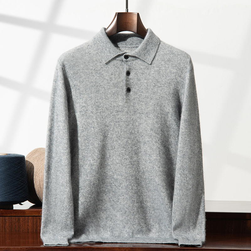 Cashmere Sweater Men's Polo Collar Loose Slim Loose Large Size Sweater Warm Inner Casual Pullover Cashmere Sweater