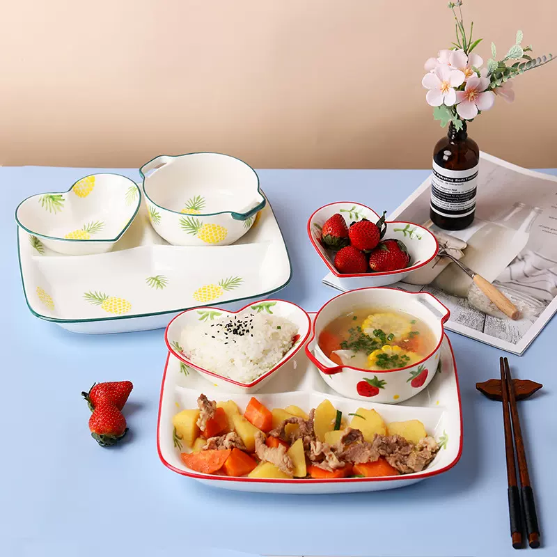 陶瓷盘分隔餐盘家用早餐盘儿童餐盘可爱创意餐盘套装减肥餐盘