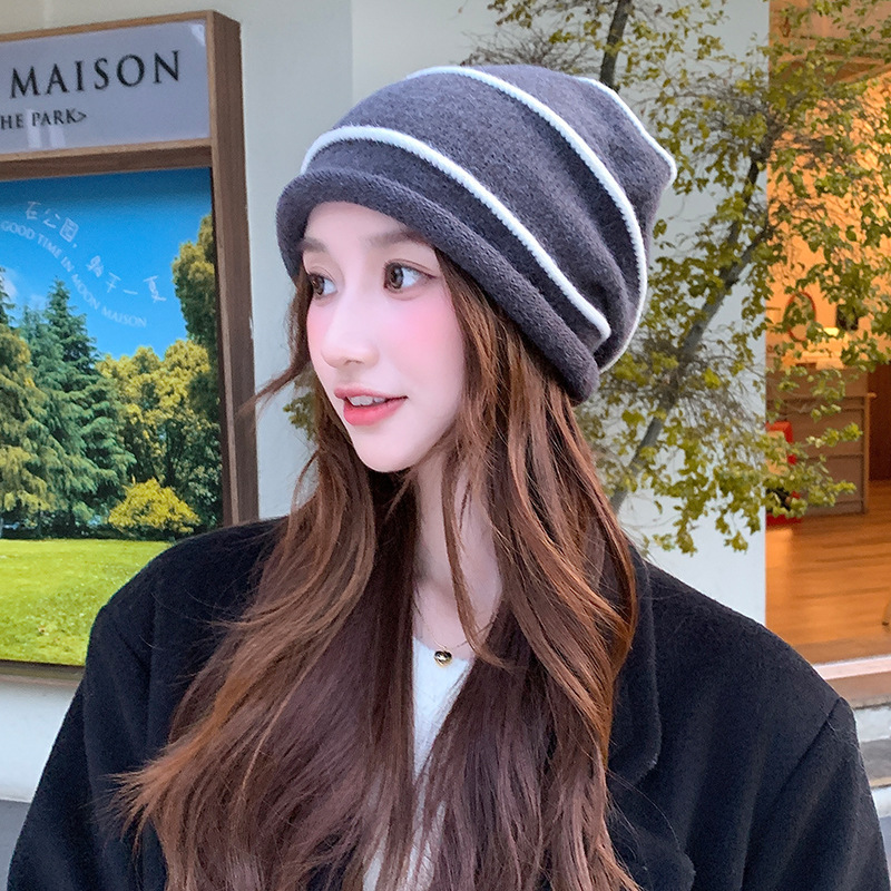 针织堆堆帽子女秋冬保暖月子帽春秋护耳毛线帽显脸小套头帽潮冷帽|undefined