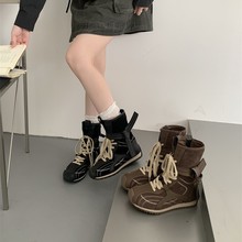 正品设计感小众复古骑士靴女款2025新款真皮厚底休闲户外靴子