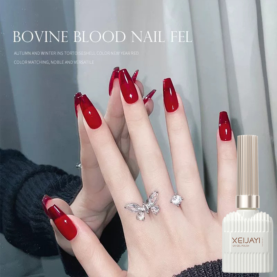 Autumn and Winter 2023 new cow red nail polish glue Net red nail blood glue gem red White Transparent Red phototherapy glue