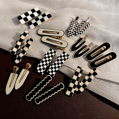 Black and White Checkerboard Hair Clip for Women, Instagram-style Korean Duckbill Clip, Mori Girl-inspired Seamless Straight Barrette, Side Bangs Clip, Hair Accessories