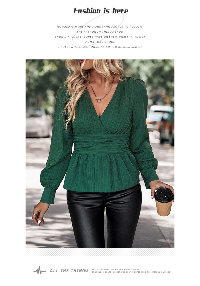 yeni sonbahar kadın düz renk v yakalı gömlek tasarımı_voghion.com