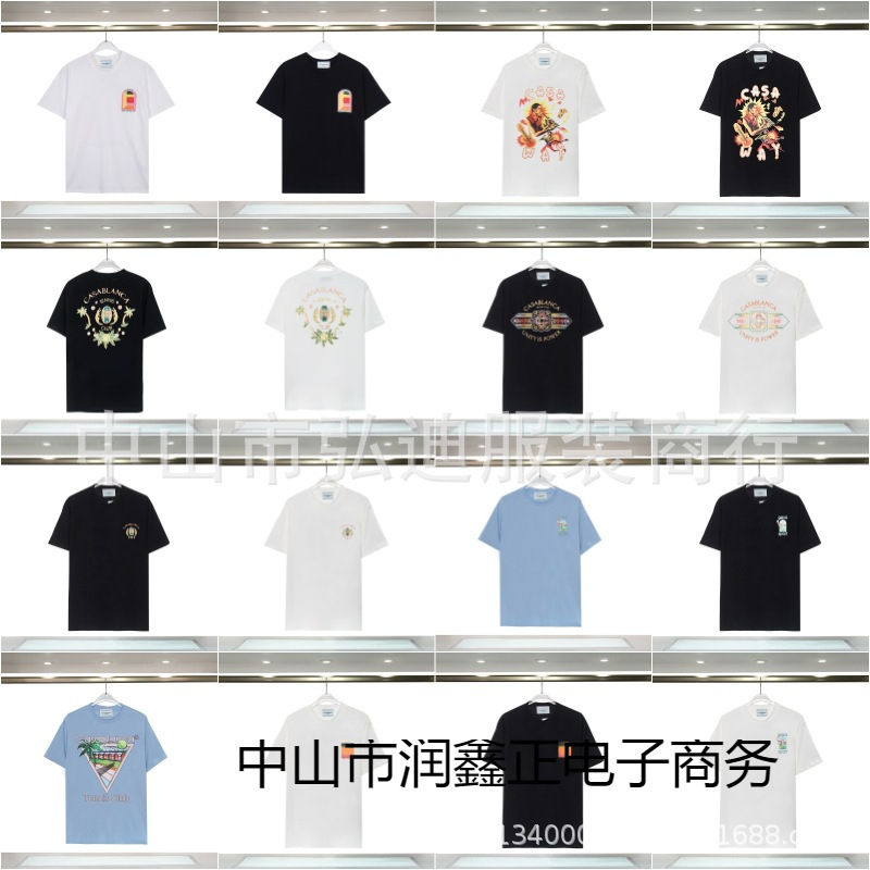 跨境批发卡萨布兰卡2024春夏新款 CASA 数码印花宽松纯棉短袖T恤