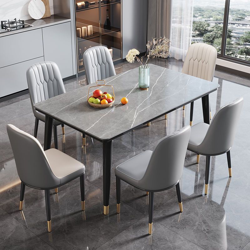 Nuevo estilo de red roja tabla de roca mesa de comedor combinación de silla de comedor hogar pequeño apartamento rectangular mesa silla mesa de comedor hogar al por mayor