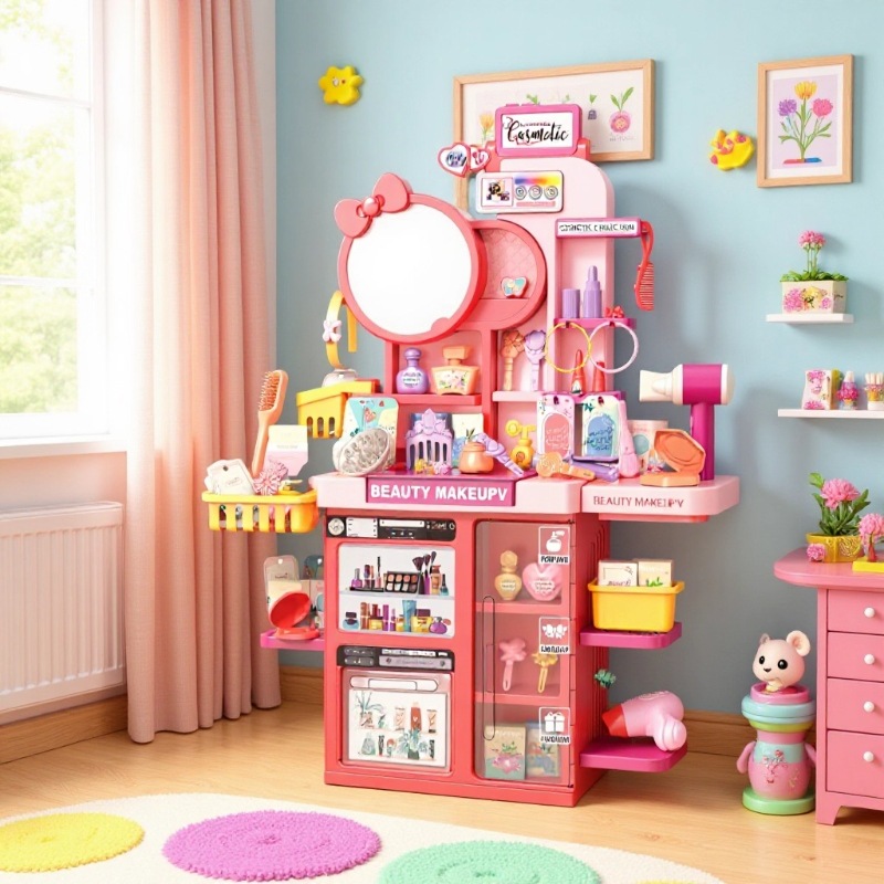 Transfronterizos luz infantil música梳妆台 conjunto de herramientas decorativas secador de pelo mesa de maquillaje juguetes caseros