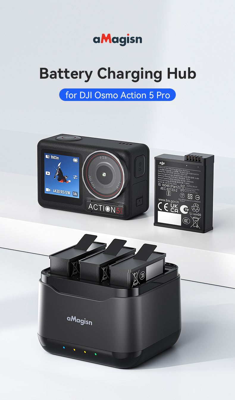 aMagisn For DJI Osmo Action5 Pro Battery Charging Dock