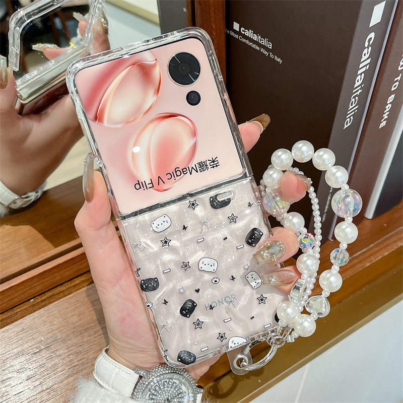 Transparent Folding Phone Case For Honor Magic V Flip With Bracelet_voghion.com