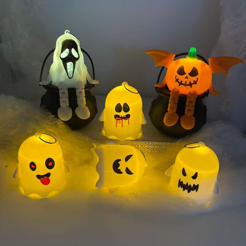 Halloween fantasma luces decorativas de terror colorido LED vela electrónica luz de noche ángel cara cara calabaza luz