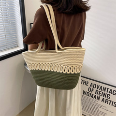 Shoulder bag hollow cotton woven bag new summer large capacity French straw bag seaside vacation beach bag for women
