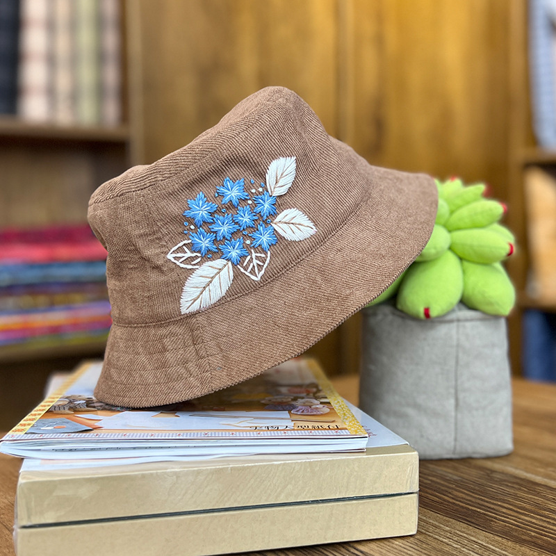 Lu bordado a mano diy sombrero de pescador sombrero de deportes para hombres y mujeres estudiantes sombrero de flores de dibujos animados casuales coreanos