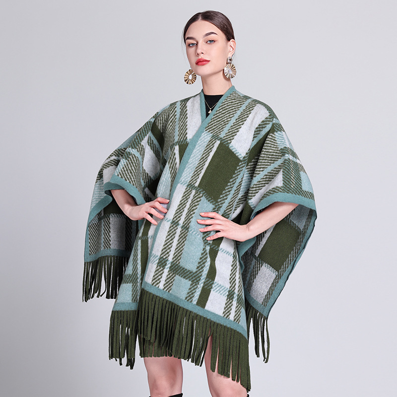 她信服饰跨境外贸秋冬披肩条纹国风水墨佩斯利蛇纹豹纹流苏斗篷|undefined