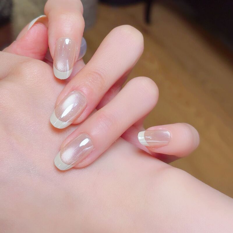 Caita - [Hailey French Style] Same Style as Hailey's Classic Electroplated Mint French-Style Detachable Wearable Nails Wholesale