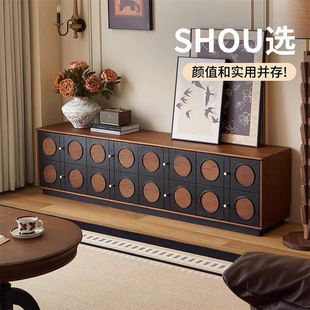 French Retro Solid Wood Tv Cabinet Combination Living Room Home Small Apartment Floor-Standing American Tv Storage Cabinet Storage
