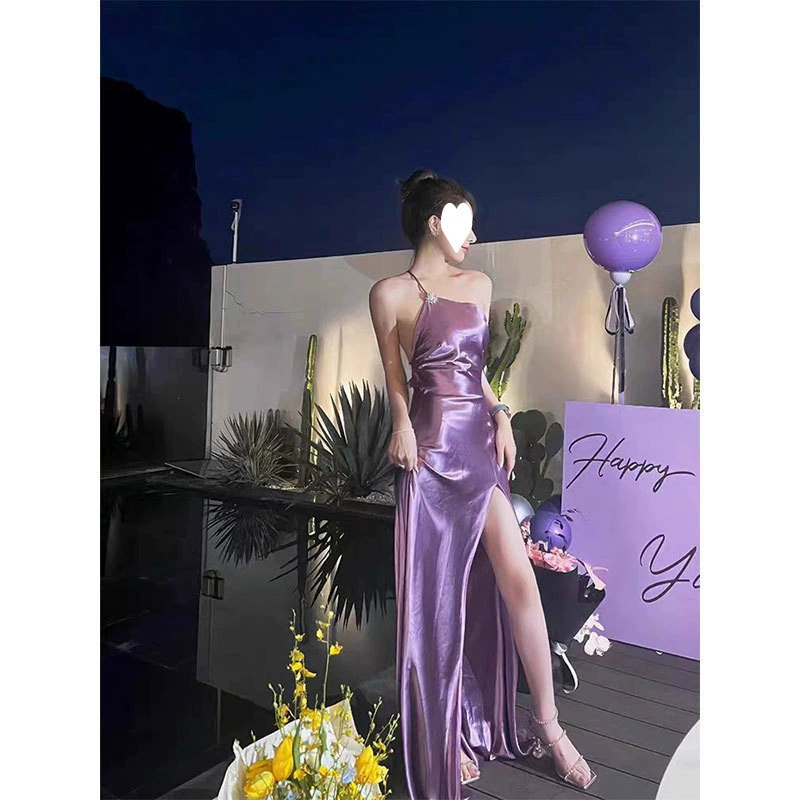 Платье для ежегодного собрания, светлое, элегантное, доступное, роскошное, нишевое, для дня рождения, с открытой спиной, фиолетовое, на бретелях