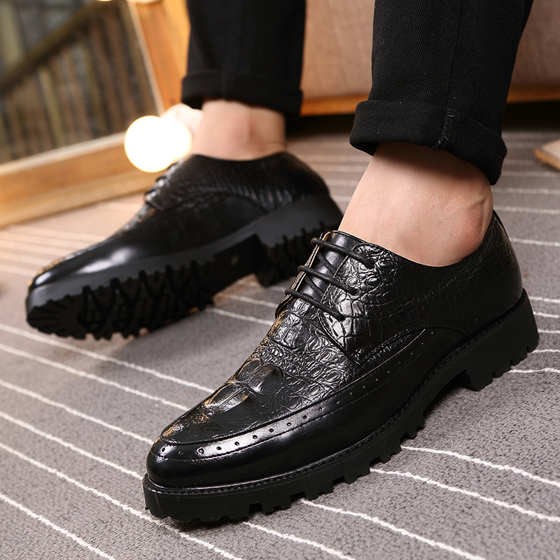 Cross-border 2025 New Crocodile Pattern Men's Casual Business Non-slip Lace-up Red Leather Wedding Shoes For Men_vogvips.com