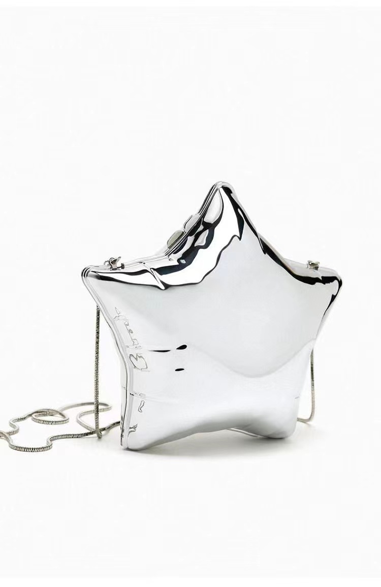 New Spring/Summer 2025 gold and silver star shoulder bag, mini chain bag, casual and fashionable crossbody acrylic bag undefined