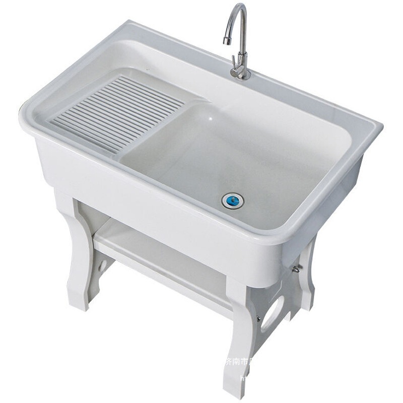 Laundry Sink with Washboard for Outdoor Balcony, Integrated Simple Quartz Stone Sink, Marble Courtyard Washbasin