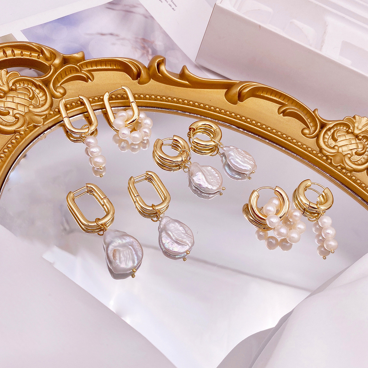 Elegant Geometric Pearl Earrings 1 Pair