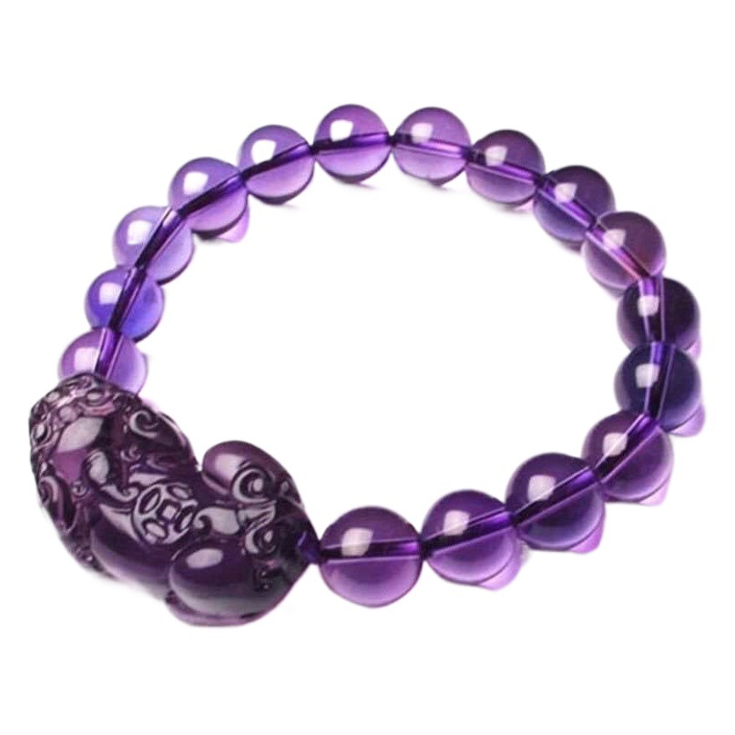 Live-Streaming Hot-Selling Amethyst Pixiu Bracelet, Amethyst Round Bead Bracelet for Attracting Good Fortune and Wealth, Fortune-Enhancing Bead with a Traditional Chinese Style