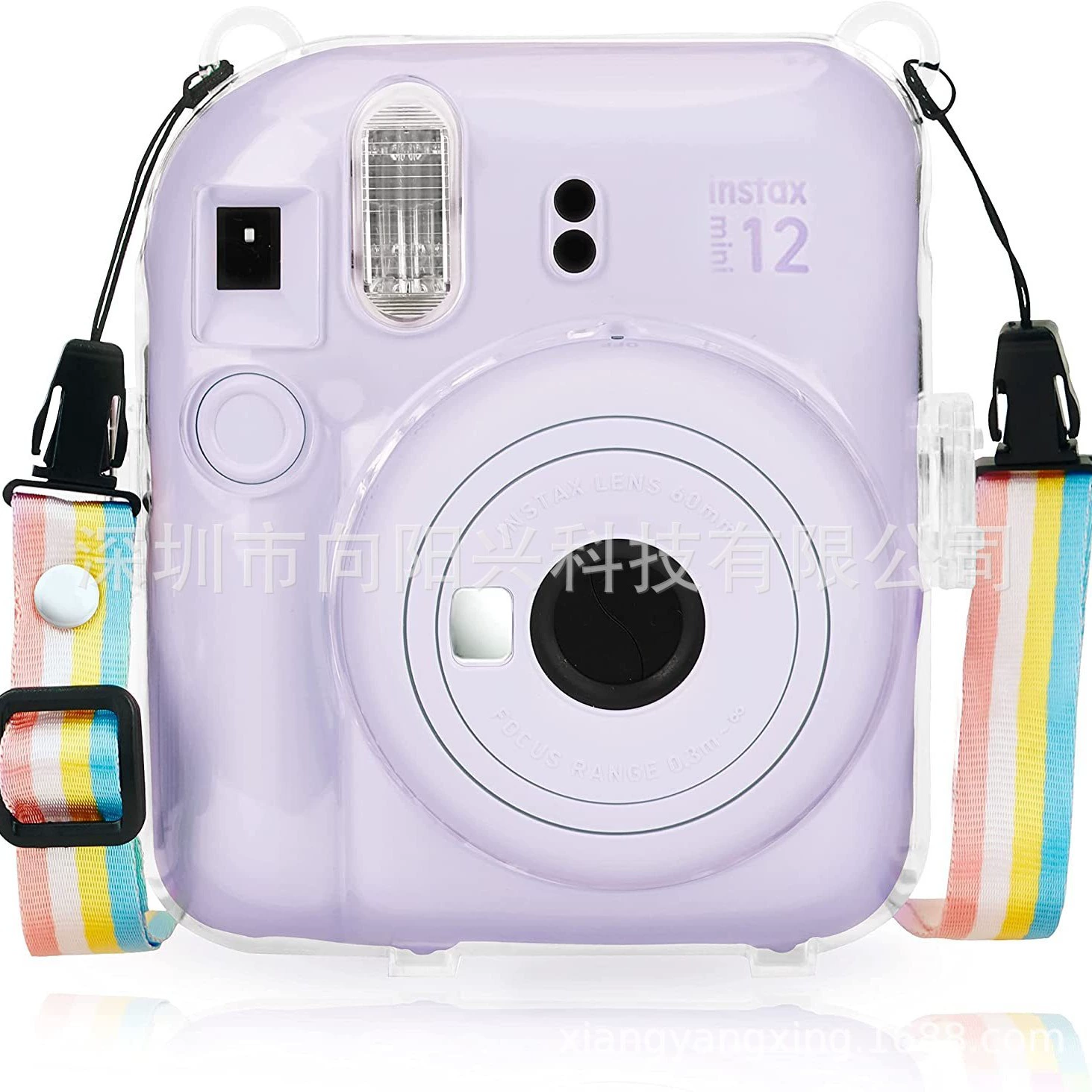 Protective Clear Camera Case (Polaroid) Compatible with Instax Mini 12, Adjustable Strap