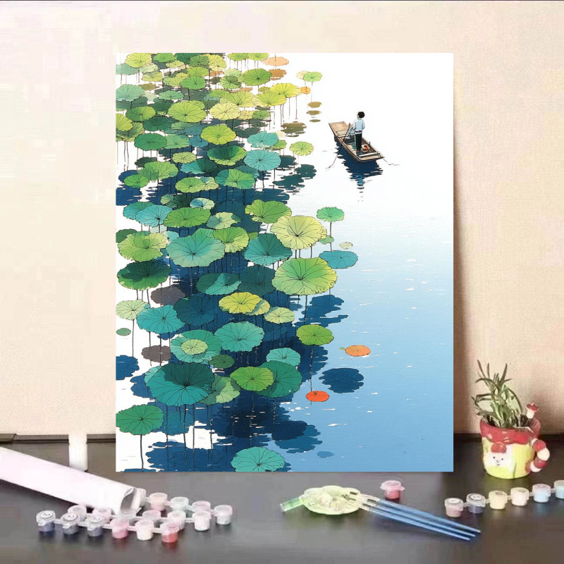 新款荷花数字油画diy手工填色治愈解压高颜值客厅装饰画送礼|undefined