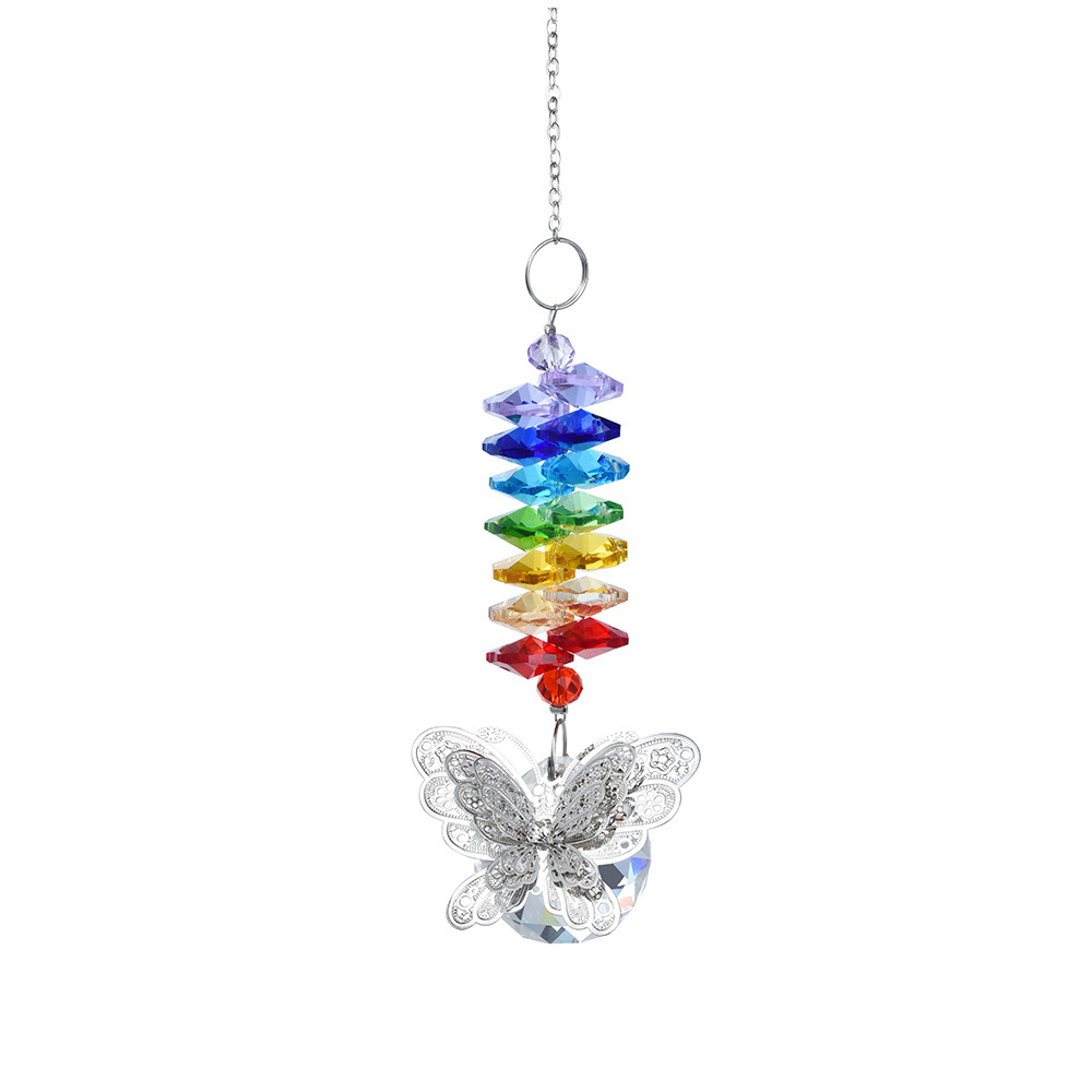 Atrapasueños de cristal al por mayor, regalo ligero, mariposa transparente colorida, bola de cristal facetada, atrapasueños de cristal, campanilla de viento de cristal