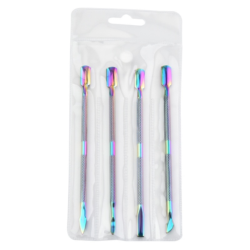 Uñas de acero inoxidable transfronterizas, empuje de acero para la piel muerta, empuje para quitar la armadura de doble cabezal, lima de uñas de titanio de color, herramienta para quitar la piel