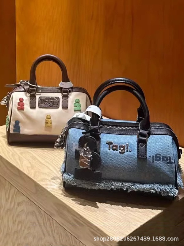 Tagi枕头包百宝箱女包尼龙积木牛仔拼皮单肩手提斜挎mini波士顿包|undefined