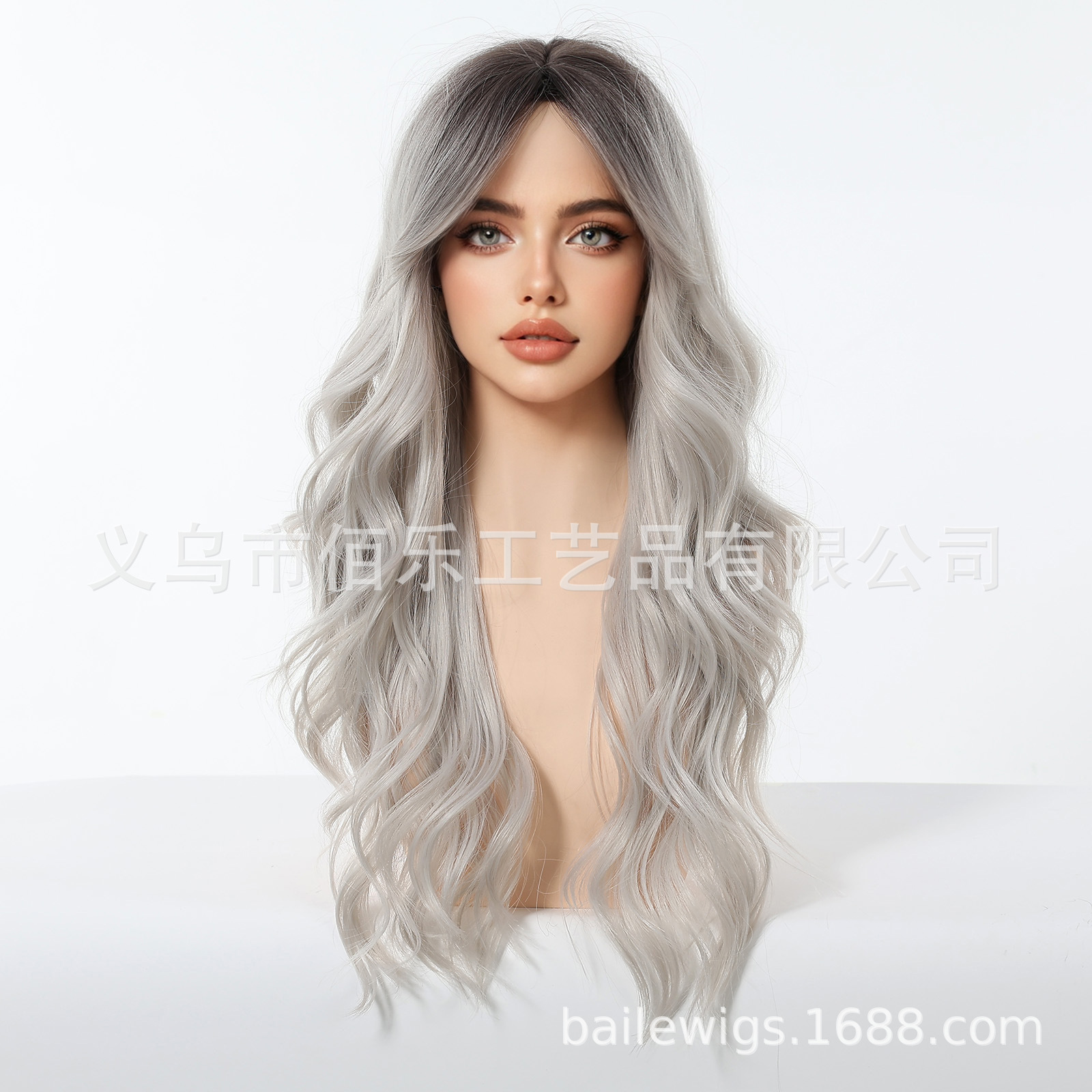 Pelucas de oro platino con pelucas largas frises, cabello de fibra química, cabello de mujer transfronterizo, Europa y Estados Unidos, al por mayor.