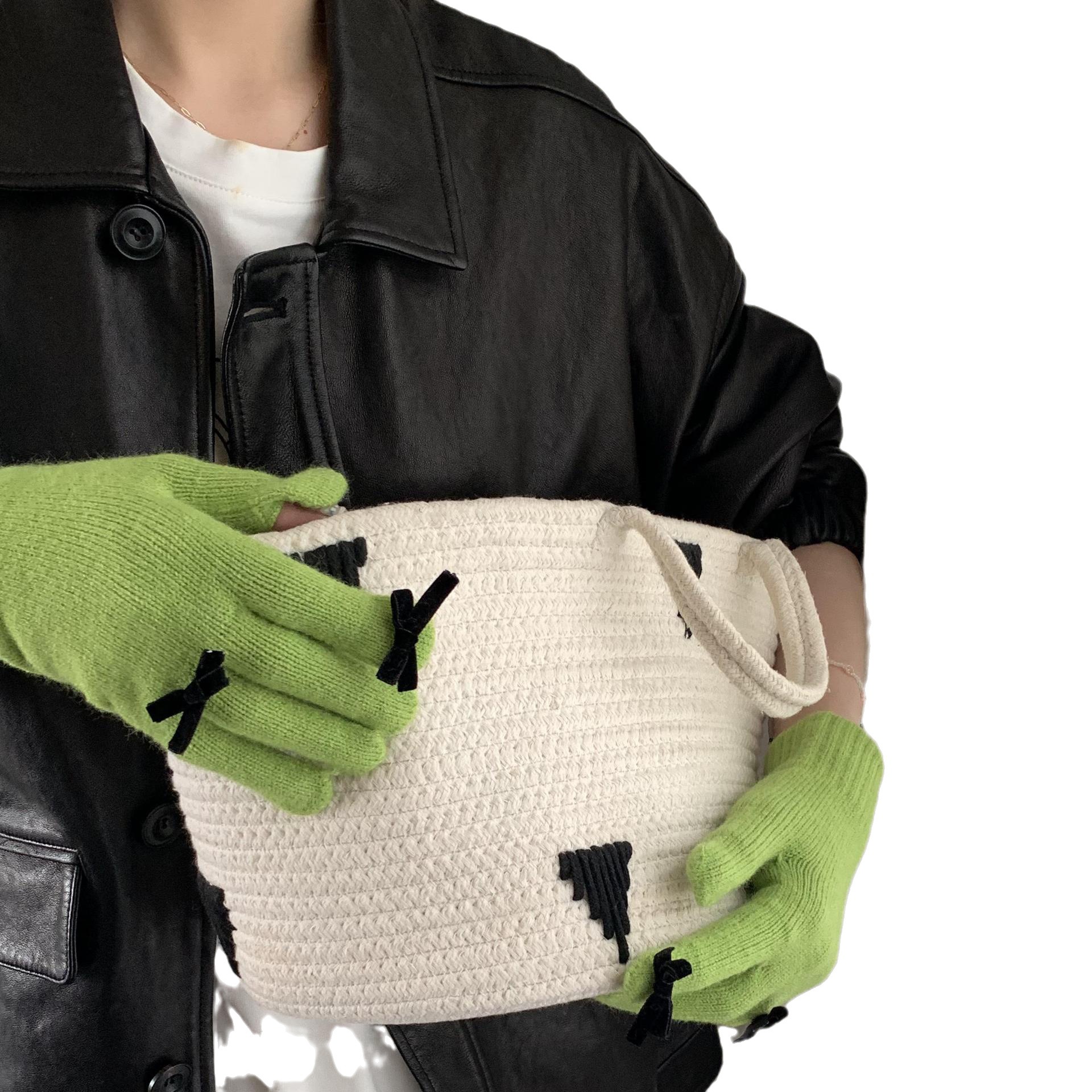 Chao lindo ~ Nuevo chic Otoño e Invierno lana de punto arco pantalla táctil a prueba de frío guantes de fuga de dedo caliente