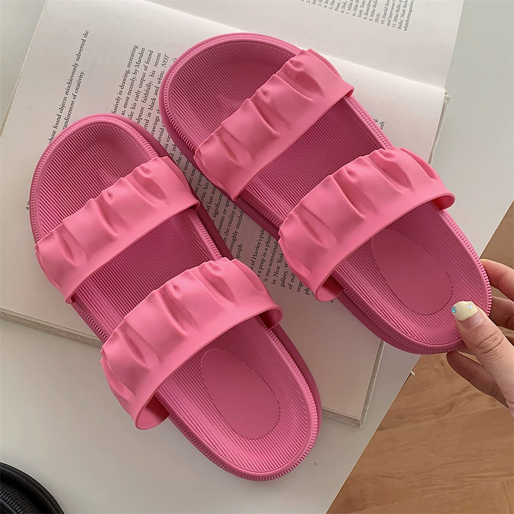 Женская верхняя одежда, увеличивающие рост тапочки в простом стиле на толстой подошве, модные креативные плиссированные летние сандалии с двойным ремешком