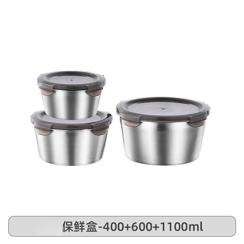 Caja de almacenamiento redonda de acero inoxidable caja de almacenamiento de refrigerador de grado alimenticio caja de almacenamiento al aire libre caja de comidas de campamento doméstica