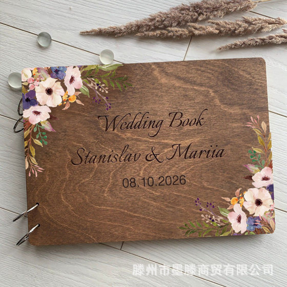 Wooden Wedding Message Book Commemorative Book Vintage Sign-in Book Suitable for Wedding Anniversary Activities Creative Message Book
