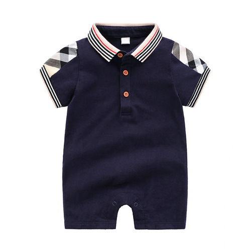 Baby Pure Cotton Thin Collar Short Sleeve Straight Hem romper for boys and girls, summer outfit, one-piece outfit for newborns, crawling suit