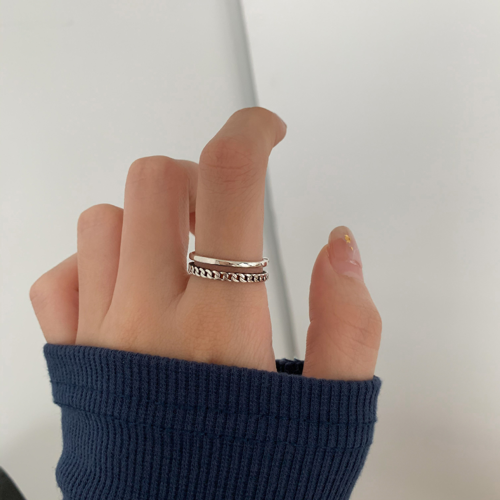 Minimalist Double Layer Designer Ring For Women Retro Style_voghion.com